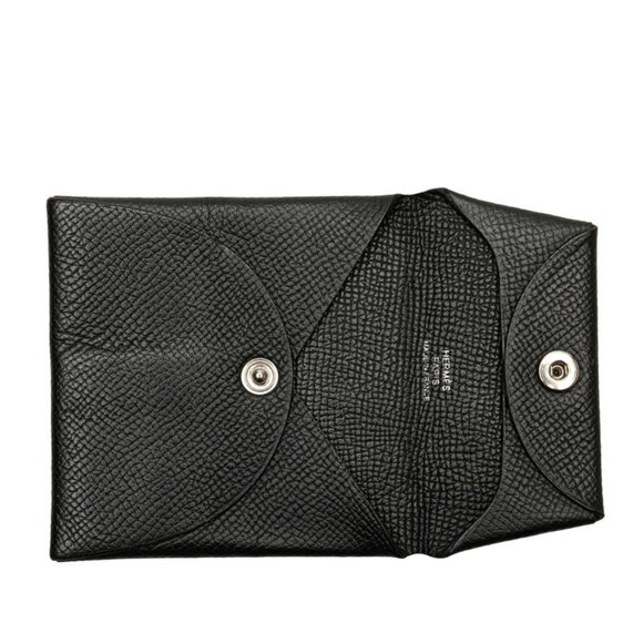 Hermès Bastia Wallet/Coin Case Black Epsom Leather Women's HERMES